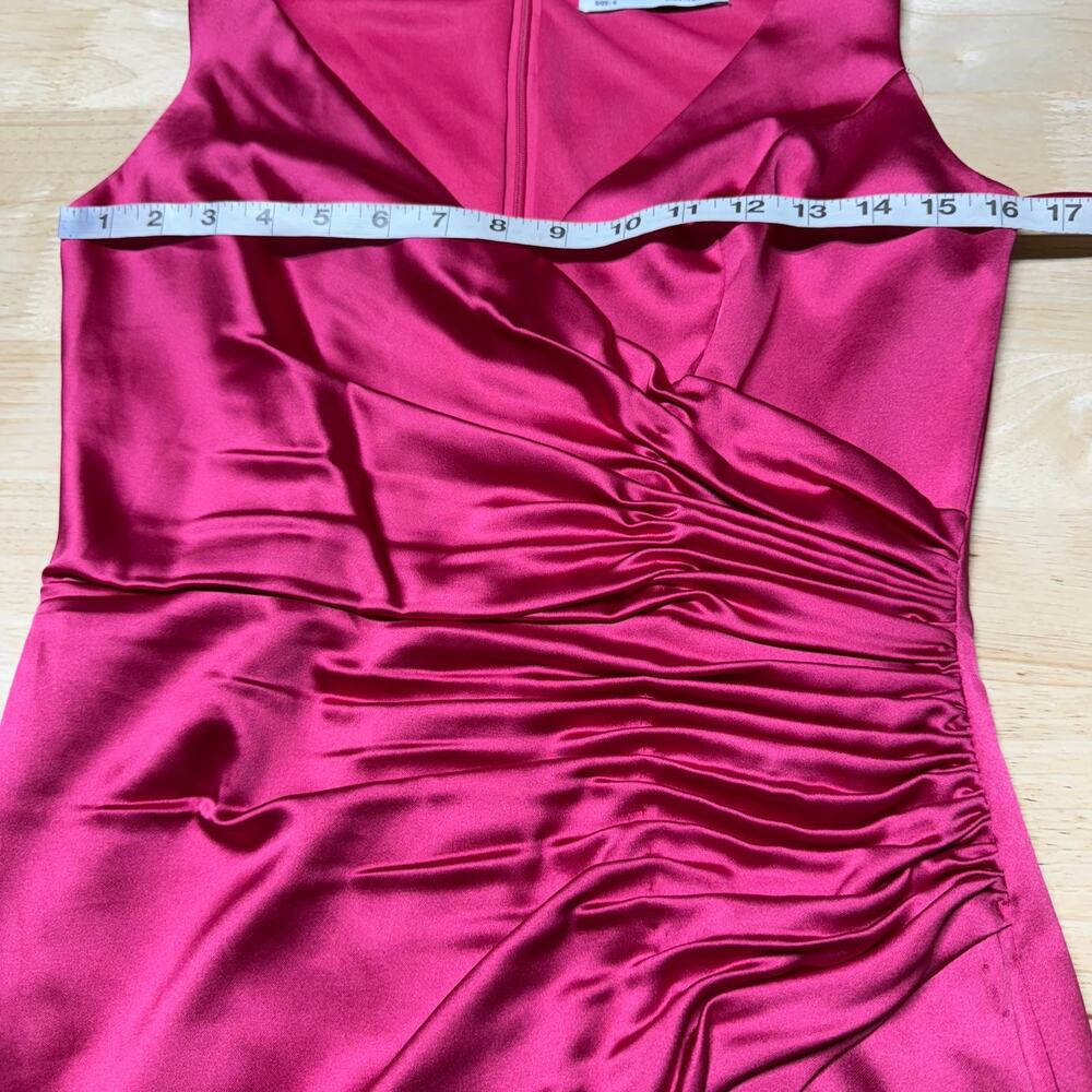 Mac Duggal NWT Pink Satin Ruched V-Neck Faux Wrap Midi Dress Size 4 Sleeveless - Picture 7 of 10